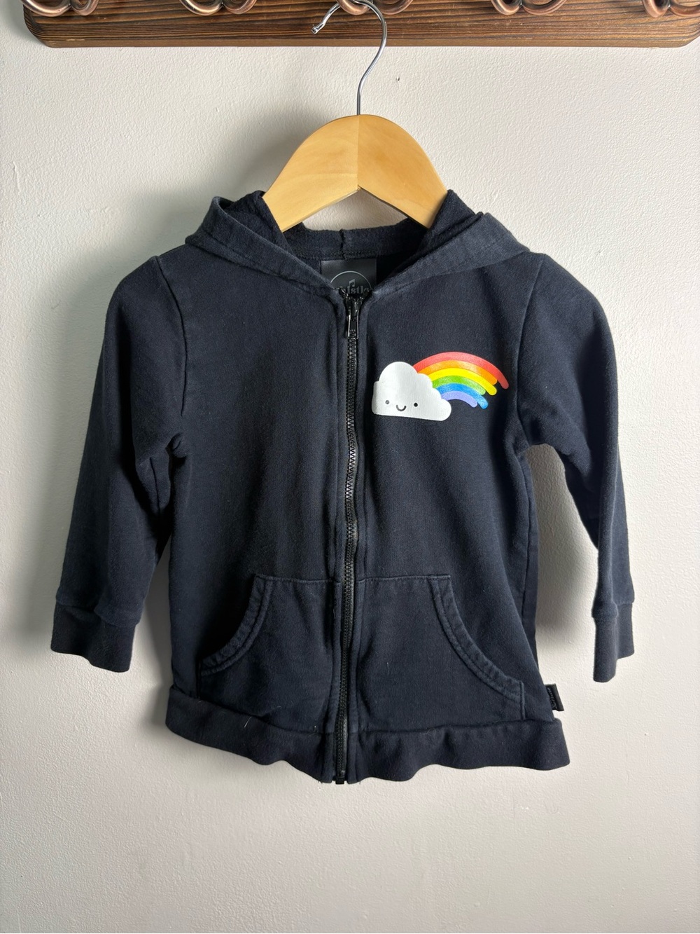Whistle & Flute Zip Hoodie with Rainbow Cloud Patch Size 1-2 Years